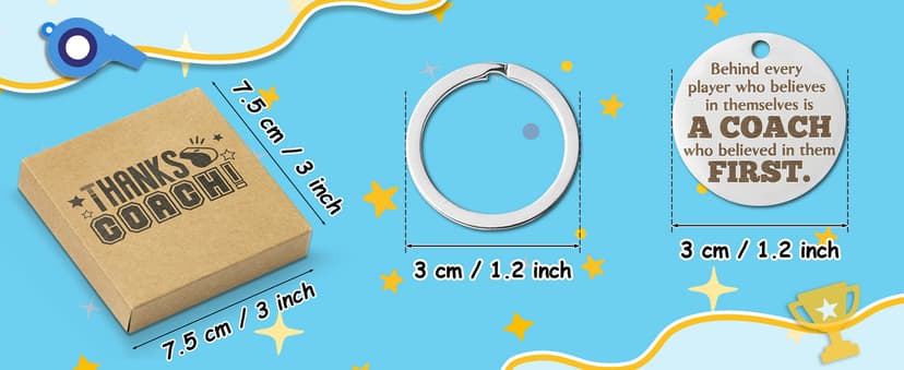 WATINC Coach Appreciation Keychain Gift Set, 4Pcs Sport Match Cheer Keychains Keepsake Present with Thank You Packaging