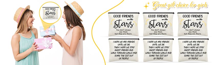 Weewooday 6 Pieces Friendship Gifts for Women Good Friends Makeup Cosmetic Bags Weekend Trip Gifts Birthday Portable Makeup Bags Gifts for Women Travel Retirement Anniversary Present(Classic Style)