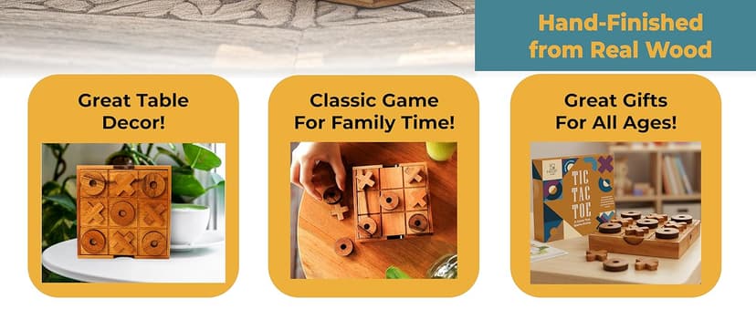 BSIRI Wooden Tic Tac Toe Game - Brain Teaser Puzzles for Adults and Unique Gifts for Kids, Coffee Table Decor Living Room Decor Modern Wood Decor, Classic Board Games for Family (5.5 Inch)