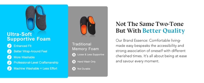 VeraCosy Men's Two-Tone Memory Foam House Slippers Indoor Outdoor Durable Rubber Sole