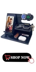 Gifts for Men Women Brother Boss Boyfriend Him Nightstand Organizer Gifts for Dad from Daughter Son Wood Phone Docking Station (Dark Brown)