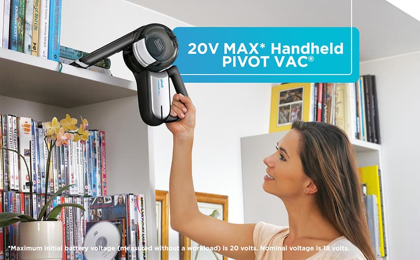 BLACK+DECKER dust buster PIVOT VAC Handheld Vacuum Cordless, Car Vacuum Portable Rechargeable, Extendible Crevice Tool and 200 Degree Pivoting Nozzle, Strong Suction, Lightweight (BDH2000PL)
