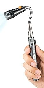 Gifts for Him, LED Magnetic Pickup Tools, Telescoping Magnetic Flashlight Pick Up Tool, Christmas Stocking Stuffers for Men Adults, Unique Cool Gifts for Men, Dad, Husband, Black