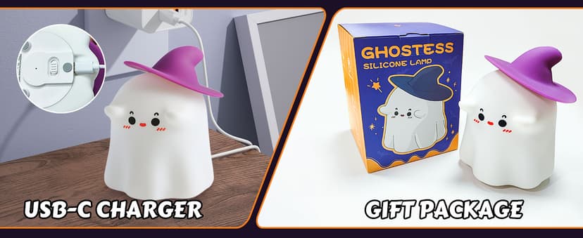 Luditek Cute Ghost Night Light Lights, Silicone Dimmable Ghost Lamp Desk Decor for Halloween Decorations Indoor Home Room Office Table, Halloween Gifts for Women, Girls, Kids