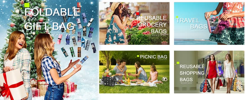 BeeGreen Reusable Grocery Bags Foldable 12 Pack Large Cute Totes - Heavy Duty Washable Holiday Cloth Gifts Bag with Handles, Reusable Gift Bulk Shopping Bags for Groceries for Women Animal Lover