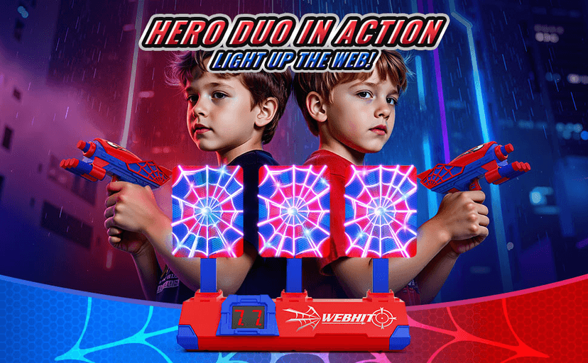 Shooting Toys for 3-12 Year Old Boys, Hero Styles with Glowing Web&Sounds,LCD Scoring and Auto Reset 3 Shooting Targets,Indoor Outdoor Kids Family Games Christmas Birthday Gifts for Boys Toys Age 3-12
