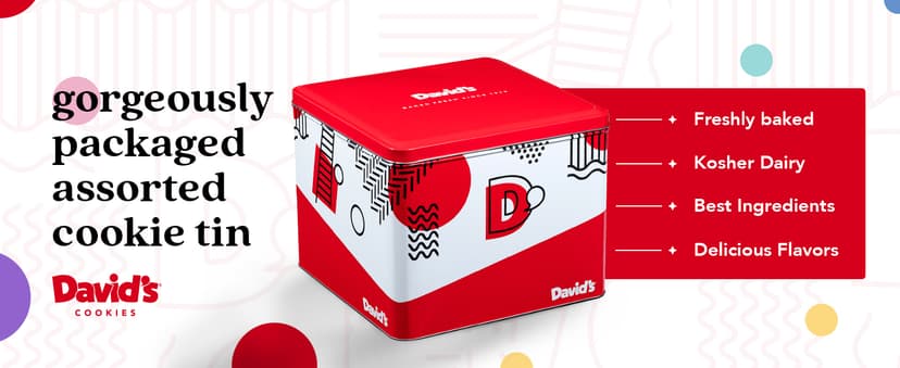 David's Cookies 5lb Assorted Cookies & Brownies Tin Gift Basket – Fresh-Baked Delicious Gourmet Treats for Sharing | Ideal Party Pack Gift Basket for Family, Friends, Holidays, & Special Occasions