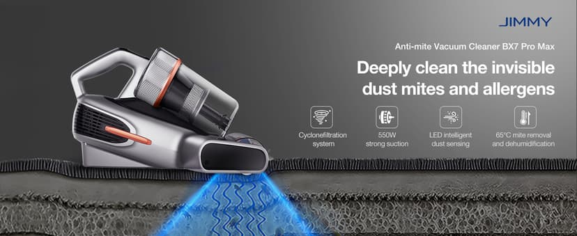 Jimmy BX7 Pro Max Graphene Mattress Vacuum Cleaner with Dust Sensor, Bed Vacuum with UV Light, 550W Powerful 16Kpa Suction Handheld Vacuums Couch Cleaner (Corded)