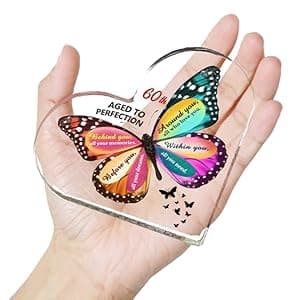 60th Birthday Gifts for Women Men, Acrylic Heart Cake Topper Birthday Decorations Presents, 60 Year Old Bday Gifts for Mom, Aunt, Grandma, Sister, Best Friends, Wife, Her