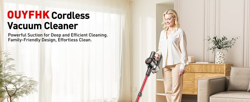 Cordless Vacuum Cleaner, 45KPA 8-in-1 Vacuum Cleaners for Home, 50Mins Runtime, Anti-Tangle Stick Vacuum with LED Display, Rechargeable Lightweight Vacuum for Pet Hair/Carpet/Floor (Red) (Red)