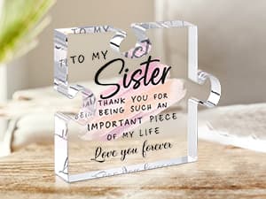 LukieJac Sister Gifts from Sister - Unique Sister Birthday Acrylic Puzzle-Shaped Plaque Desk Decorations Present for Sister Thanksgiving Christmas Wedding from Sister Brother