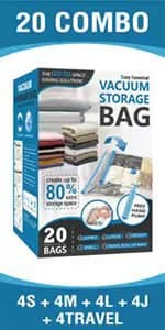 20 Pack Vacuum Storage Bags, Space Saver Bags (4 Jumbo/4 Large/4 Medium/4 Small/4 Roll) Compression for Comforters and Blankets, Sealer Clothes Storage, Hand Pump Included