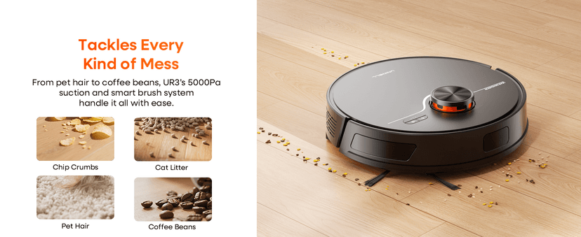 Robot Vacuum and Mop Combo,Lidar Navigation Robotic Vacuum Cleaner with 3.5L Self Emptying Station,5000Pa Vacuum Robot,180mins Runtime,No-Go&No-Mop Zones,App/Alexa/Remote Control,UR3