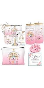 13th Birthday Gifts for Girls – Gift Set for 13 Year Old Girl with Glass, Jewelry, Bracelet, Socks, Makeup Bag – Teen Girl 13th Birthday Decorations – Present for Daughter, Niece, Granddaughter