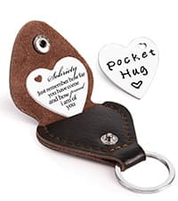 Qunrwe Pocket Hug Token,Long Distance Gifts Keepsake,Double Sided Inspirational Thinking of you Gift with Leather Keychain