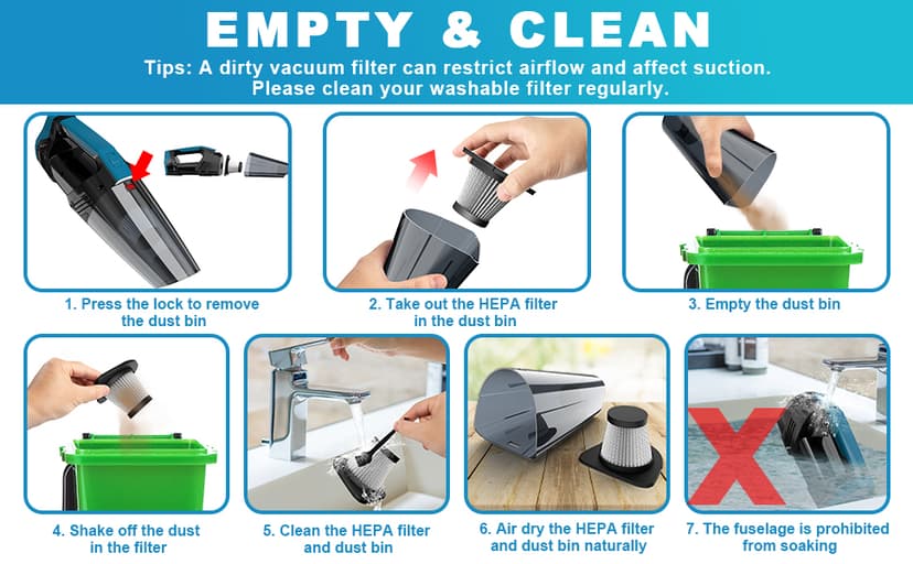 Cordless Car Vacuum Lightweight High Power Handheld Vacuum Cleaner with LED Light, Hand Vacuum for Car Home Office and Pet Hair, BlackBlue