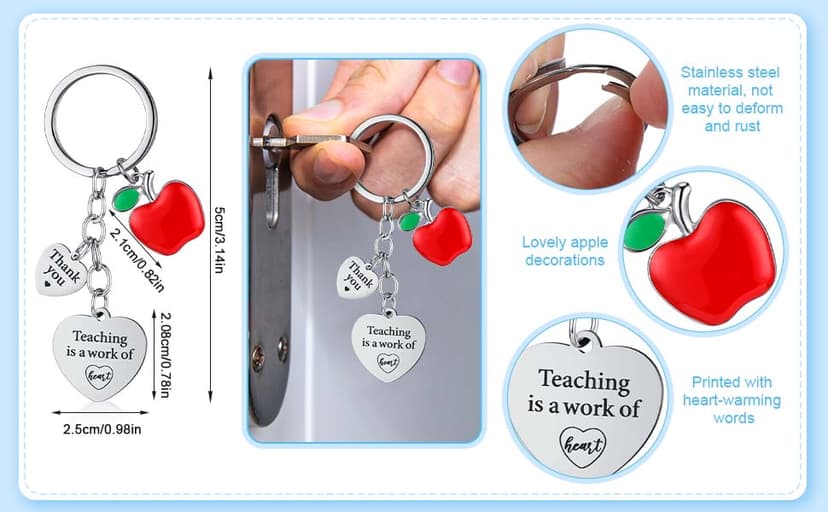 Yinder Valentines Gifts for Teachers Tumbler Set 4pcs Stainless Steel Tumblers with Keychains 12oz Insulated Mugs for Teachers Appreciation Presents Thank You Gifts Bulk Teacher Supplies(Apple)