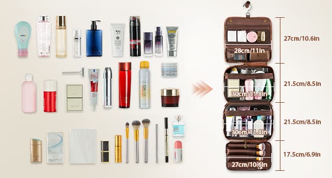 Elviros Hanging Toiletry Bag for Men Travel Essentials 3-in-1 Large Waterproof Dopp Kit PU Leather Shaving Bag with Separate Compartments for Grooming and Toiletries Mens Gift