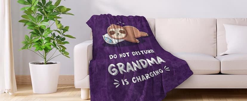 Funny Grandma Birthday Gifts, Grandma is Charging Sloth Blanket 60" x 50", Gift for Grandmas from Grandkids, Grandmas Gifts for Christmas Mothers Day, Super Soft Blanket for Grandmother