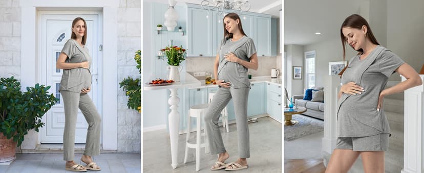 Rnxrbb 3 Piece Postpartum Nursing Pajamas Set Casual Soft Maternity Breastfeeding Pjs Sleepwear Loungewear Clothes Layer