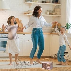 Retro Bluetooth Speaker, Portable Wireless Speaker with Crystal Clear Stereo Sound Rich Bass, Best Birthday Gifts Ideas for Women Teenage (Pink)