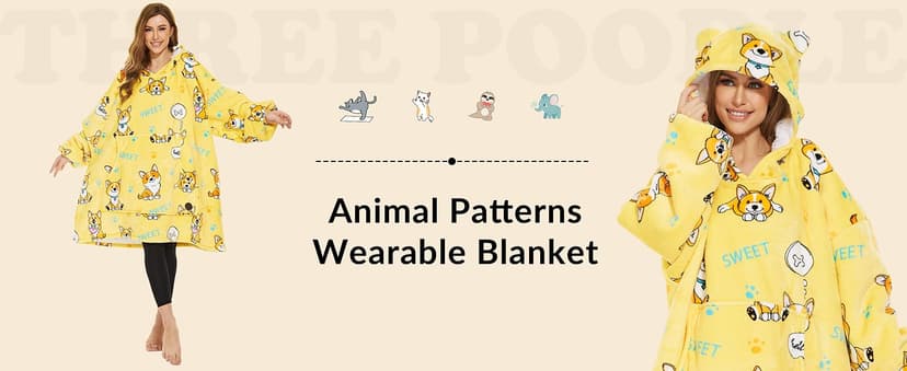 THREE POODLE Wearable Blanket Hoodie for Women, Oversized Sherpa Sweatshirt Blanket for Adults Men, Cozy Hooded Blankets, Gifts for Teen Girls Women Mom Sister