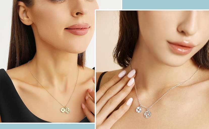 Zealmer Dainty 18K Gold Plated Compass World Map Pendant Necklace Graduation Gift for Friends