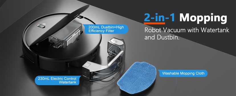 Robot Vacuum and Mop Combo, 2 in 1 Robotic Vacuum Cleaner with Schedule, App/Alexa/Voice Control, Slim 2.87", Self-Charging, 2300 Pa Suction & Long Runtime, Ideal for Hard Floor, Pet Hair, Carpet