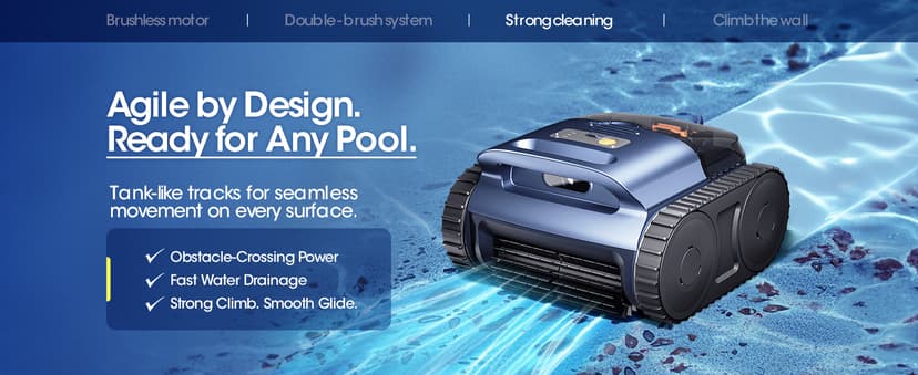 Cordless Robotic Pool Vacuum, Pool Cleaner with Track Drive & Sonar Navigation, 180W Brushless Motor, Wall & Waterline Climbing, 150-Min Runtime, for Inground & Above-Ground Pools up to 2150 Sq. Ft.
