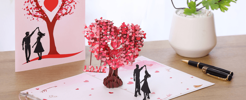 Pop Up Anniversary Card, 3D Love Tree Hearts Couple Wedding Card for Her, Wife, Husband, Him, Couple; Ideal Gift for Wedding, Romantic Birthday, Anniversary, Valentines, Mothers Day, 6x8 inch