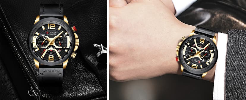 FANMIS Mens Luxury Watches Business Chronograph Dress Waterproof Leather Strap Analog Quartz Wrist Watch