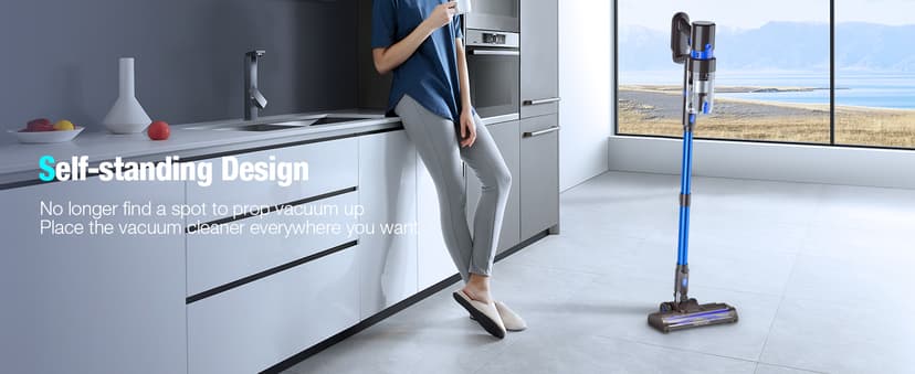 Cordless Vacuum Cleaner, 550W 45KPA 50Min Vacuum Cleaners for Home, Self-Standing Stick Vacuum with Touch Screen, 3 Power Modes, Rechargeable Battery, Handheld Vacuum for Pet Hair Carpet Floor