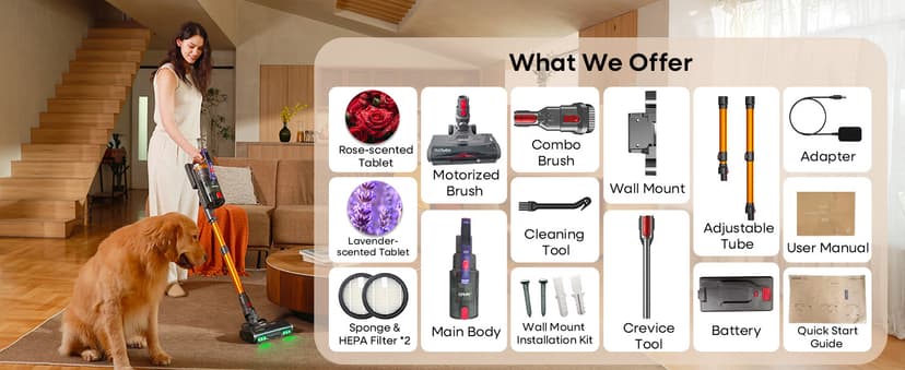 KIPMAX Cordless Vacuum Cleaner, 50KPa 550W Stick Vacuum for Home, 70Mins Anti-Tangled Vacuum Cleaner for Pet Hair/Carpet/Floor, Self-Standing Vacuum with Rechargeable Battery, LED Display&Aromatherapy