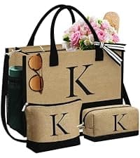 YOOLIFE Initial Canvas Tote Bag & Makeup Bag, Birthday Gifts for Women Mom Sister Friends, Bridesmaid Wedding Gifts