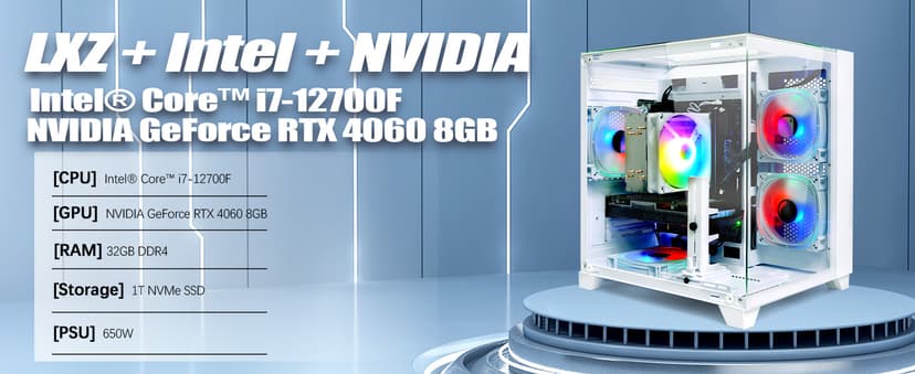 LXZ Gaming PC Desktop, I5-12400F, 2.5GHz, GeForce RTX 3050 6GB, 16GB DDR4 RAM, 1TB NVME SSD, for Gaming and Work, Black