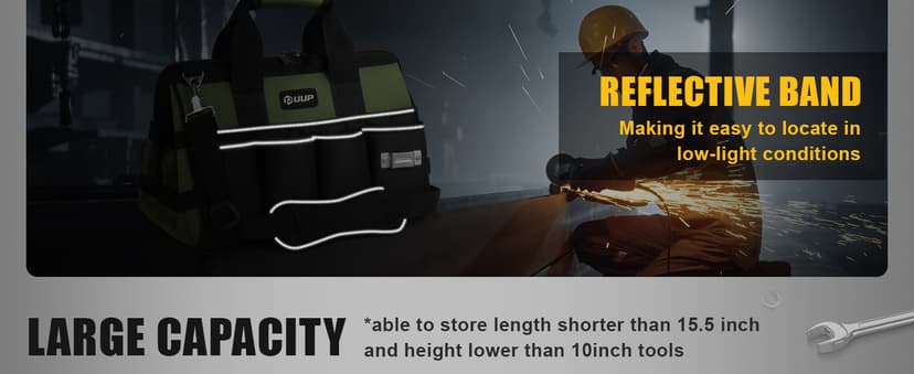 Heavy Duty Tool Bag 15-Inch, 16-Pocket Portable Empty Tool Box Organizer Storage, Toolbox Organization, Soft Handle Large Zipper Carrying Toolbag, Dad Men Mechanic Birthday Stocking Stuffer Gifts