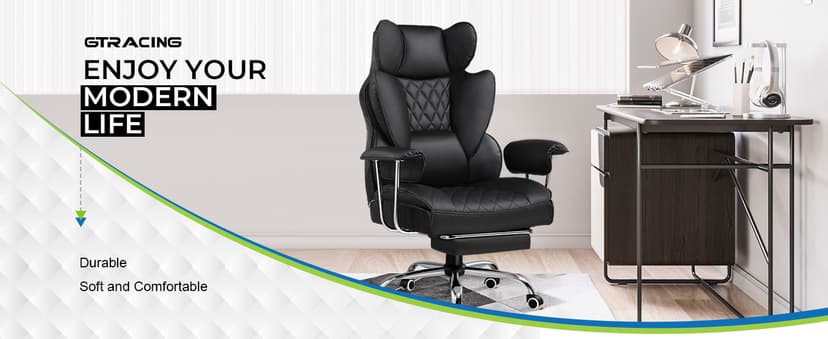 GTRACING Gaming Chair,Office Chair with Pocket Spring Lumbar Support, Ergonomic Comfortable Wide Office Desk Computer Chair with Outward Fixed Soft Armrests and Footrest (PU Leather, Black)