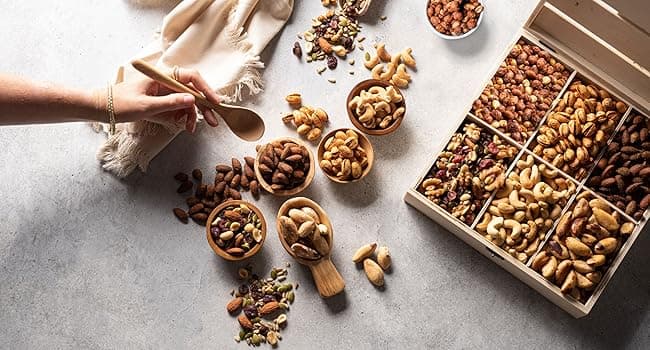 Nut Gift Basket, in Reusable Wooden Crate, Healthy Gift Option, Gourmet Snack Food Box, with Unique Flavors, Great for Feel Better, Sympathy & Birthday- Bonnie & Pop