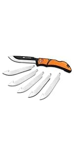 OUTDOOR EDGE OUTDOOR EDGE 3.5" RazorLite EDC Knife. Pocket Knife with Replaceable Blades and Clip. The Perfect Hunting Blade for Skinning Deer. Blaze Orange with 6 Blades