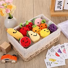 Shappy 10 Sets Inspirational Positive Fruit Toy Gift Cute Funny Wool Knitted Fruit Mini Employee Appreciation Gift Motivational Pun Card Organza Bag Classroom Team Vacation Party Favor for Student