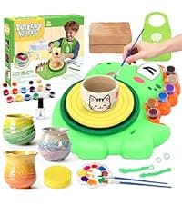 Pottery Wheel for Kids - Complete Pottery Painting Kit Arts and Crafts for Kids Ages 8-12 with 3 Pack Air Dry Clay Art Supplies Toys for Girls Boy Birthday Gift for 6 7 8 9 10 11 12+