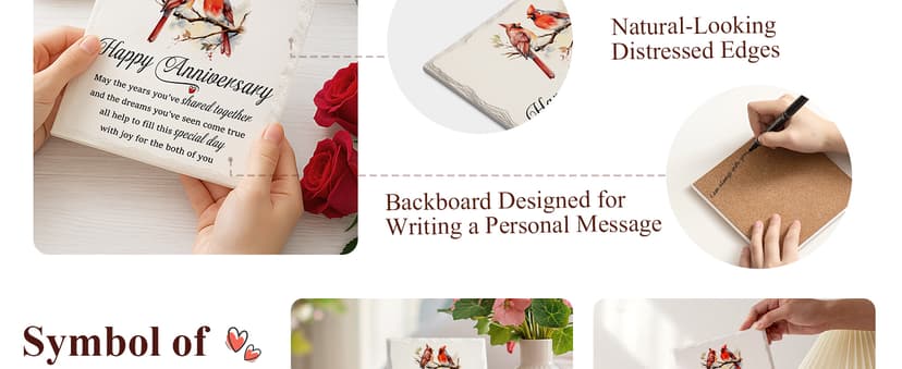 LukieJac Anniversary Couples Gifts - Cardinal Ceramic Plaque - Happy Anniversary Presents for Couples - Romantic Wedding Celebrate Keepsake Desk Decorations Christmas Gift