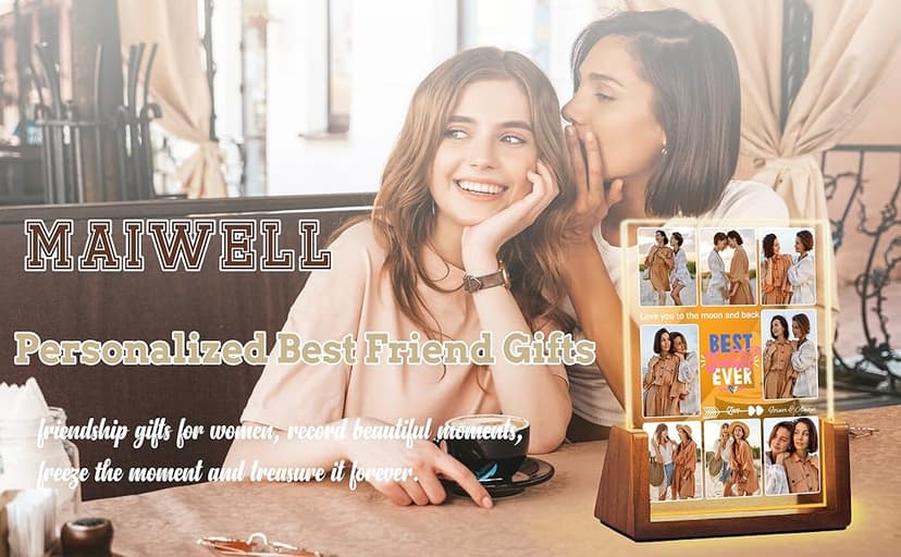 Personalized Best Friend Birthday Gifts for Women, Unique Friendship Gifts, Custom Acrylic Night Light Friend Picture Frame with Photo Name, Long Distance BFF Sister Bestie Christmas Gift