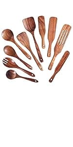 Gudamaye 7-Piece Brown Pakkawood Utensils Set – Sturdy, Eco-Friendly, Wooden Spoons for cooking, Wooden Utensil for cooking, Wooden Kitchen Tool, Home & Kitchen Gifts for Men and Women