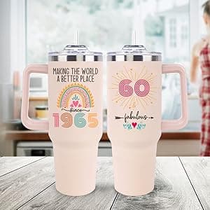 60th Birthday Gifts for Women Her, Cool 1965 60 th Birthday Gifts for Woman Turning 60 Year Old, 60th Birthday Decorations for Women Mom, 60th Birthday Gifts Ideas, 60 and Fabulous 40oz Tumbler Cup