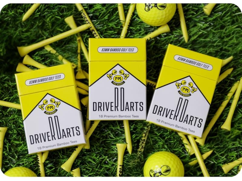 Driver Darts by P*ss Missile, Premium Bamboo Golf Tees | 18 Count, 83mm (3.25") Wooden Tees | Iconic Packaging and Cool Organization | Funny Golf Accessory for Golfers