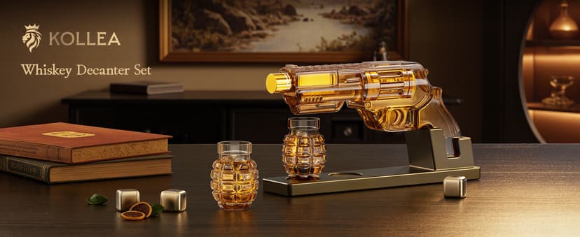 Kollea Whiskey Decanter Set with Grenade-Shaped Shot Glasses, Anniversary Birthday Gifts for Men Who Have Everything, Whiskey Gifts for Father, Husband, Boyfriend & Military Enthusiasts, Christmas
