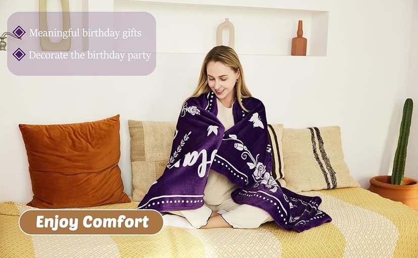 Birthday Gifts for Women/Men/Her/Him Friendship Blanket Purple 60"x50", Happy Birthday Decorations Women/Men Throw Blanket, Bday Gifts for Women Unique, Best Birthday Gift Idea