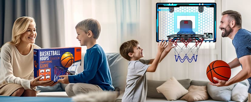 HopeRock Indoor Mini Basketball Hoop for Kids, Basketball Hoops Over The Door with LED Lighting, Mini Hoop with Scoreboard & 3 Balls, Basketball Toys Gifts for 5 6 7 8 9 10 11 12 Year Old Boys Girls