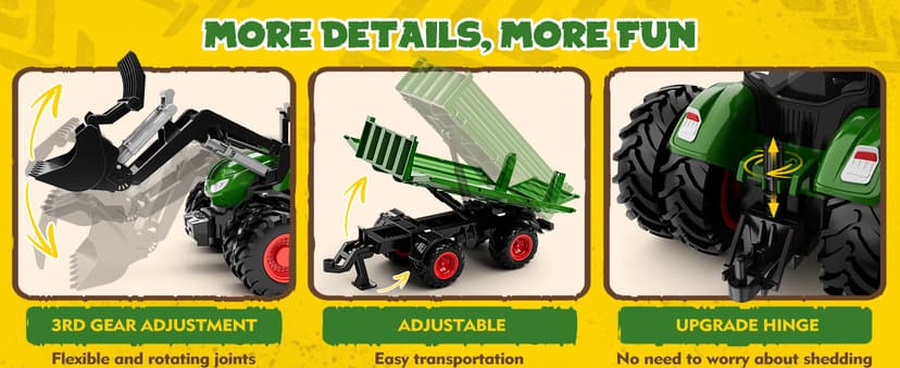 Remote Control Tractor Toy, Kids RC Tractor Set & Truck and Trailer Front Loader - Metal Car Head/8 Wheel/Light, Toddlers Farm Vehicle Toys for 3 4 5 6 7 8 9 Year Old Boys Girls Birthday Gift